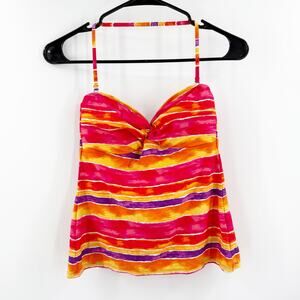 RALPH LAUREN Tankini Top Size Small NEW Swim NWOT Tie Stripe Halter Strap Resort